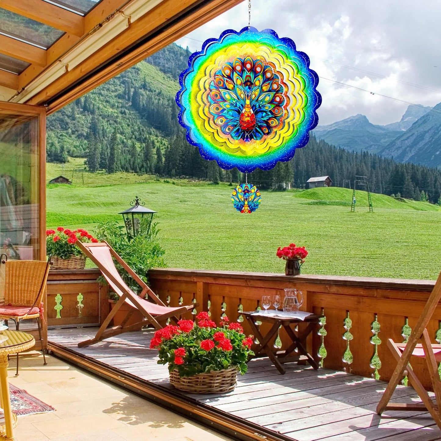 Peacock Hanging Wind Spinners,12 Inch 3D Garden Spinner Kinetic Art Garden Decorations,Stainless Steel Reflective Wind Spinners for Yard