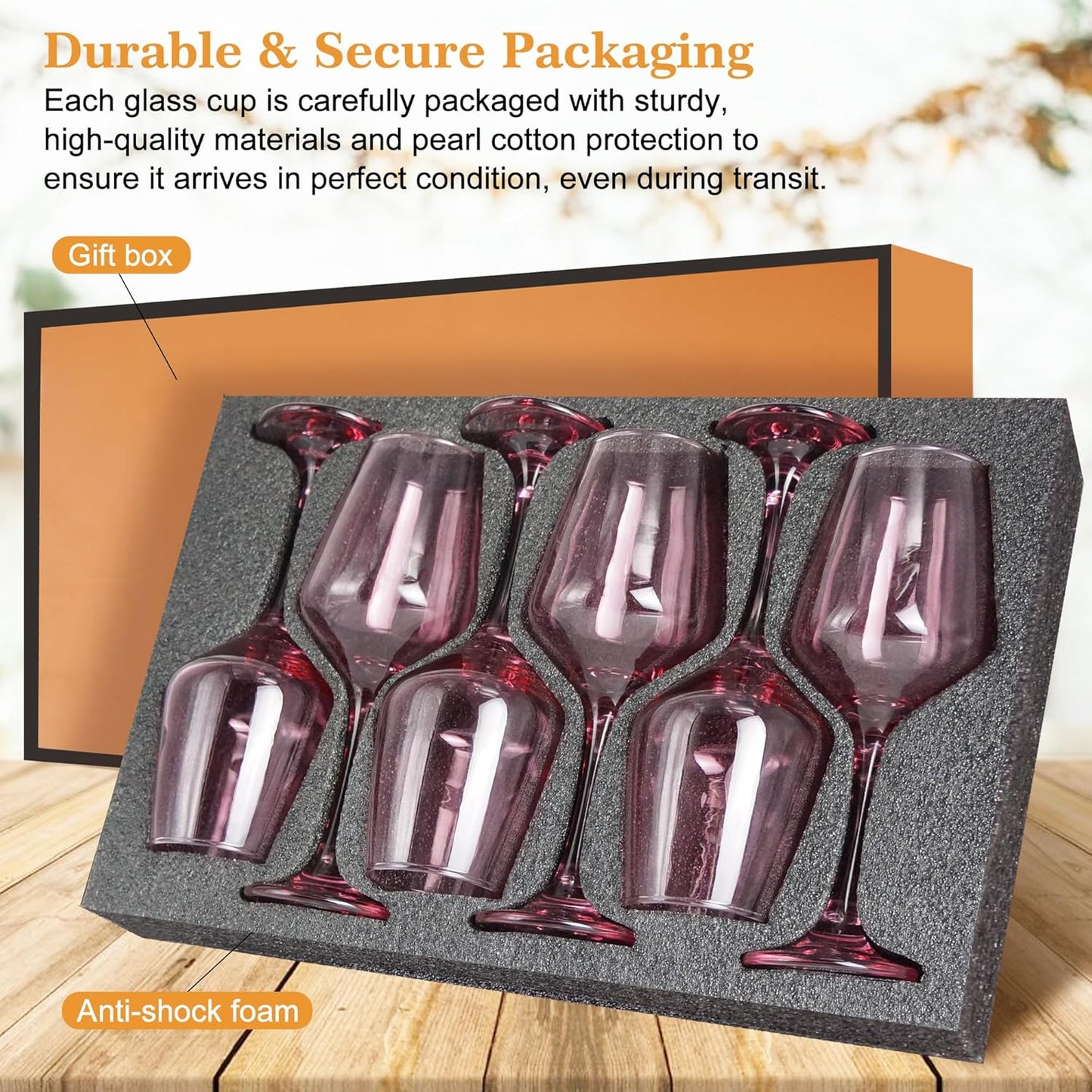 Pink Wine Glasses Set of 6-14oz Pink Long Stem Wine Glass, Pretty Crystal Glassware, Hand Blown Goblets Drinkware, Unique Stemware Wine Glass Holiday Gift Set for Women