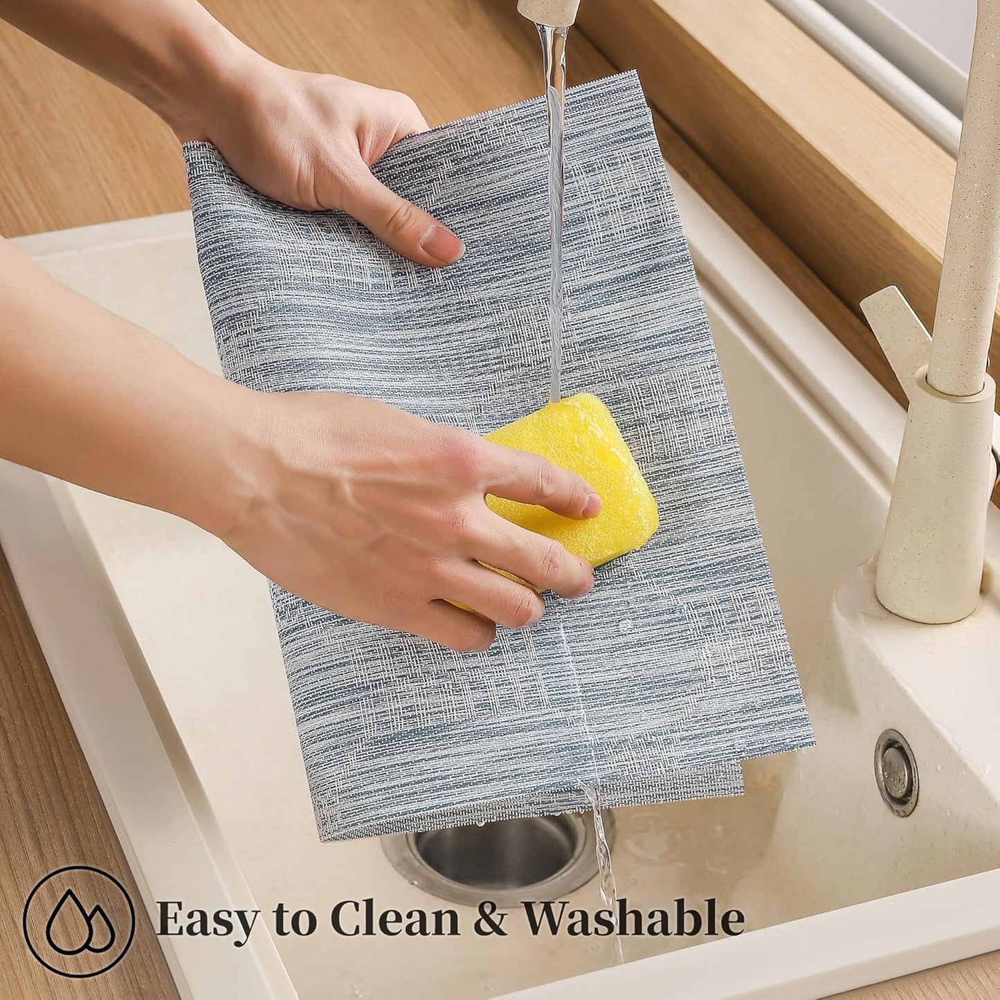 Leetaltree Jacquard Blue Placemats Set of 12 - Heat Resistant Non-Slip Place mats for Dining Table, Washable Durable PVC Vinyl Woven Table Mats(Jacquard Blue, 12)