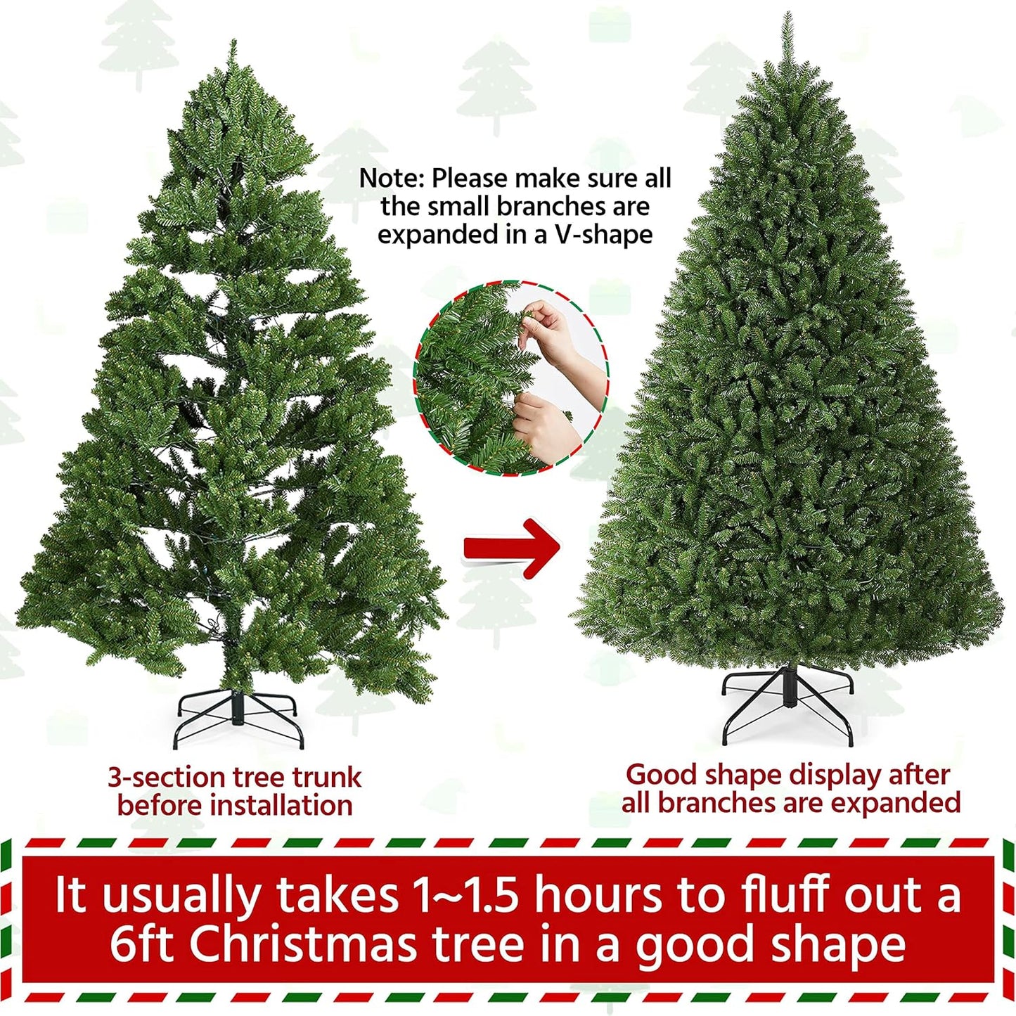 Yaheetech 6ft Premium Unlit Douglas Full Fir Christmas Tree with Foldable Stand Etra Thick Xmas Tree for Home Party Holiday Decoration with 1614 Branch Tips