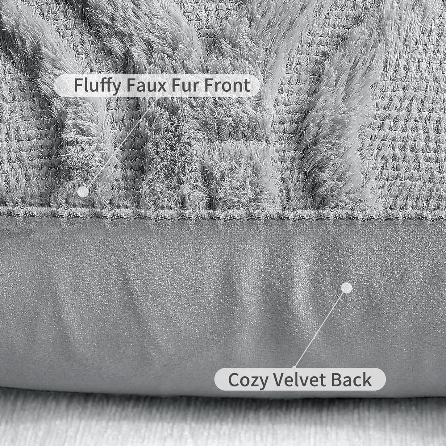 decorUhome Fall Throw Pillow Covers 24x24 Inch Set of 2, Soft Plush Decorative Faux Fur Grey Solid Couch Pillow Covers, Accent Farmhouse Neutral Square Euro Pillow Cases for Sofa Bed Living Room
