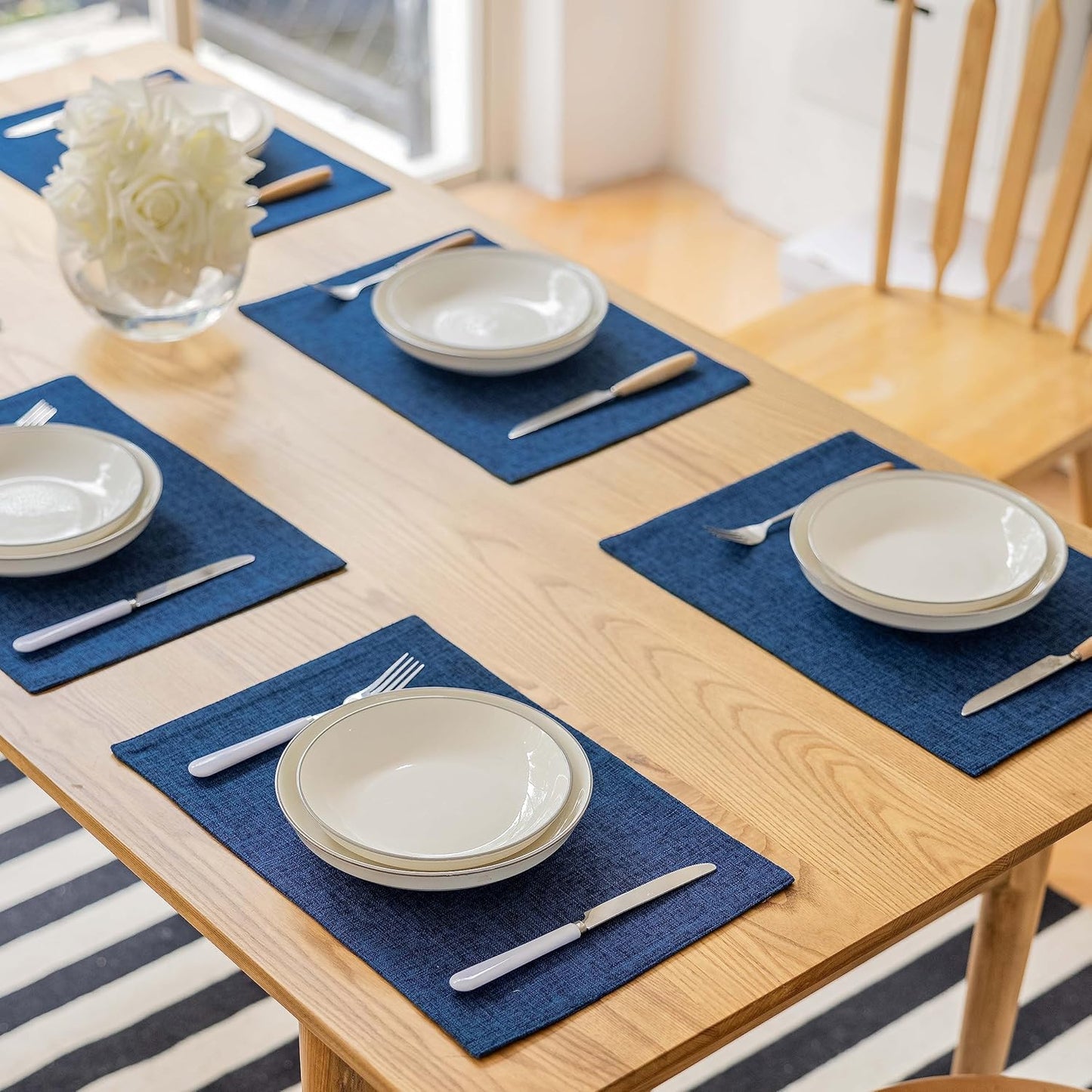 Demetex Navy Blue Place Mats Set of 8 Modern Wipeable Placemats Heat Resistant Table Mats for Holiday Picnic Dinner, 13x19 inch, Navy Blue