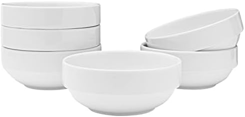 Vikko Small 7 Ounce White Bowl, Set of 6 White Dessert Bowls, Fine Porcelain, Stackable Small Snack Bowl, Dishwasher Safe