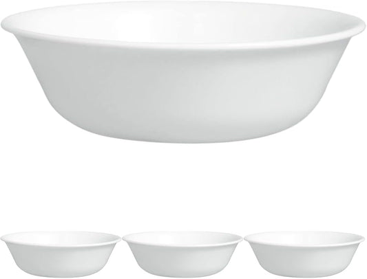 Corelle Vitrelle 4-Pieces 18-Oz Soup/Cereal Bowls Chip & Crack Resistant Glass Dinnerware Set Bowls, Winter Frost White (Pack of 4)