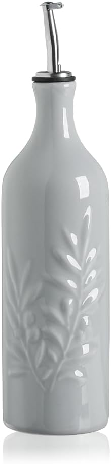 Sweejar Large Ceramic Olive Oil Dispenser Bottle, 24 Oz Relief Opaque Oil Cruet Protects Oil To Reduce Oxidation, Storage Vinegar, Soy Sauce, Coffee Syrup, Liquids, Set of 1 (Gray)