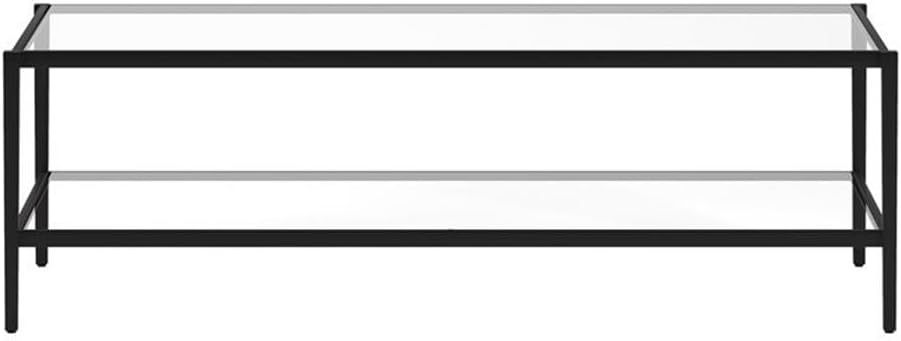 Henn&Hart 54" Wide Rectangular Coffee Table with Glass Shelf in Blackened Bronze, Modern coffee tables for living room, studio apartment essentials
