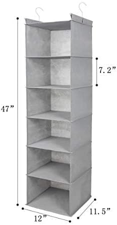 MAX Houser 6 Tier Shelf Hanging Closet Organizer, Closet Hanging Shelf with 2 Sturdy Hooks for Storage,2 Pack, Foldable (Light Grey)