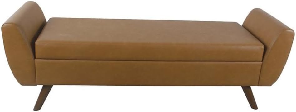 HomePop Modern Storage Bench with Wood Legs Home Décor|Bench with Storage for Living Room & Bedroom - Faux Leather Brown