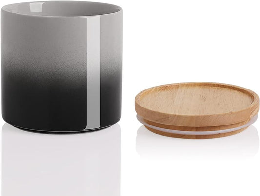 Sweejar Ceramic Food Storage Jar, Stackable Kitchen Canisters, Containers with Airtight Seal Wooden Lid for Serving Coffee Grounds, Coffee Bean, Flour, Tea, Spice and More - 39 Fl Oz (Gradient Gray)