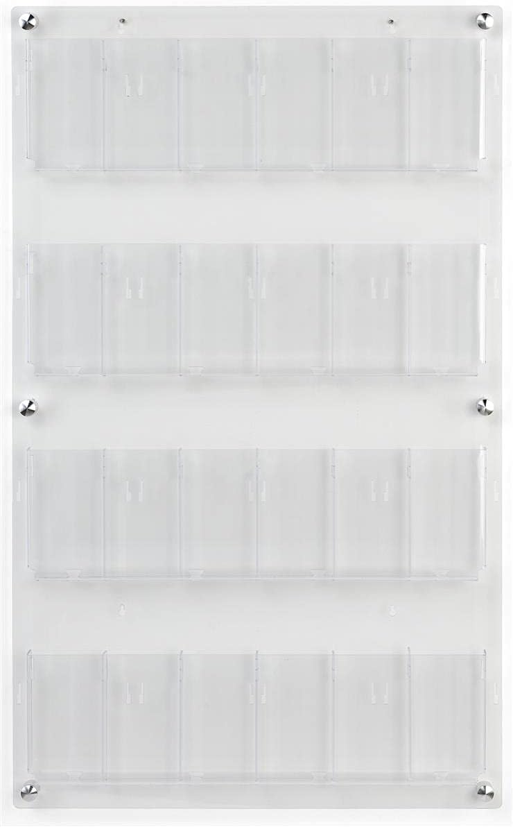 Displays2go Acrylic Brochure Rack, Wall-Mount, 4-Tiered, 12 to 24 Adjustable Pockets - Clear (2RP12CLR)