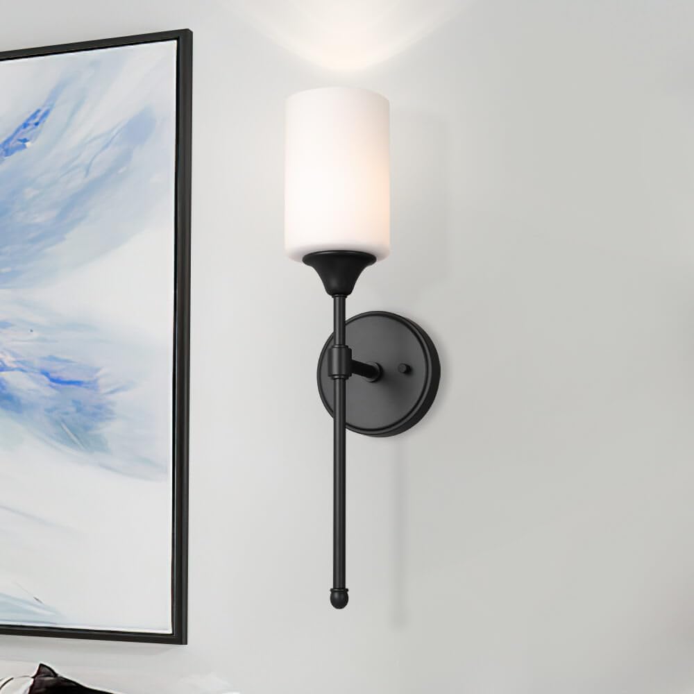 XiNBEi Lighting Wall Sconce, Bathroom Vanity Light with Glass, Wall Fixture Matte Black Finish for Bathroom XB-W1216-MBK