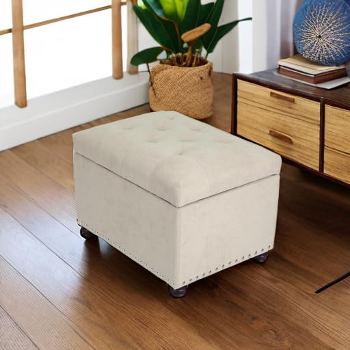 Joveco Storage Ottoman, 24" Fabric Rectangle Tufted Bench Foot Rest Stool for Living Room Bedroom, Beige
