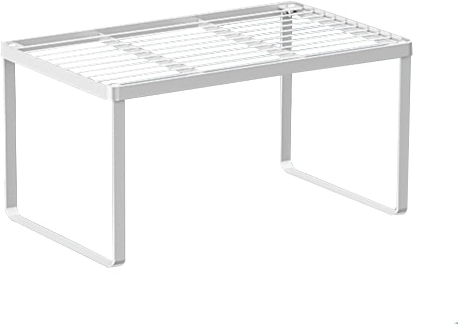 Kitchen Cabinet Storage Shelf Stackable Wire Spice Rack Organizer Heavy Duty Space Saver for Bathroom Bedroom Closet Laundry Room Office Countertop - White, Pack 1