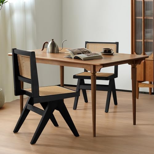 Black Rattan Dining Chairs Set of 2, Modern Kitchen Chairs Armless for Dining Room