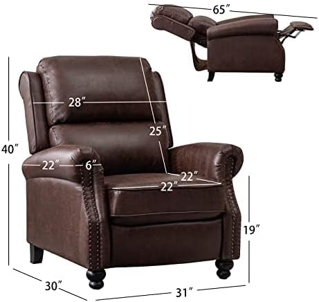 CANMOV Pushback Recliner Chair Faux Leather Armchair Push Back Recliner with Rivet Decoration Single Sofa Accent Chair for Living Room, Reddish Brown