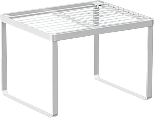 Kitchen Cabinet Storage Shelf Stackable Wire Spice Rack Organizer Heavy Duty Space Saver for Bathroom Bedroom Closet Laundry Room Office Countertop - White, Pack 1