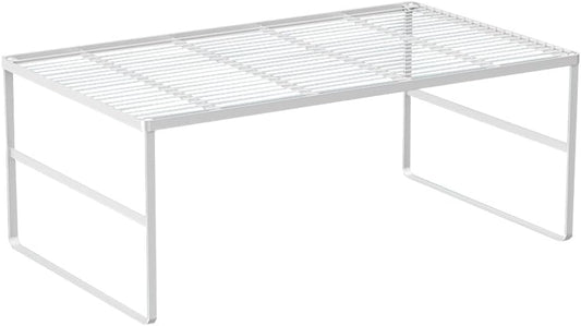 Kitchen Cabinet Storage Shelf Stackable Wire Spice Rack Organizer Heavy Duty Space Saver for Bathroom Bedroom Closet Laundry Room Office Countertop - White, Pack 1
