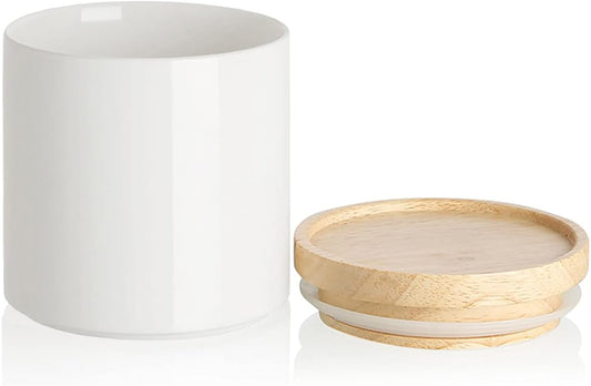 Sweejar Kitchen Canisters Ceramic Food Storage Jar, Stackable Containers with Airtight Seal Wooden Lid for Serving Coffee Bean, Flour, Tea, Spice and More - 39 Fl Oz (White)