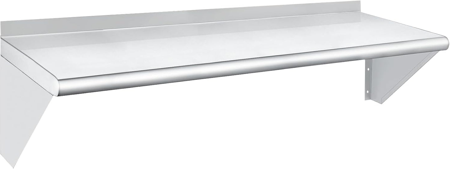 HARDURA Stainless Steel Shelf 14" x 48", 310lb Commercial Shelves Wall Mount Metal Shelving with Backsplash and Brackets for Kitchen, Restaurant, Laundry Room and Home