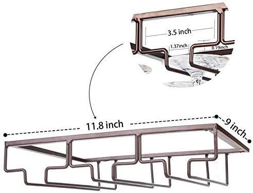 Wine Glass Rack - Under Cabinet Stemware Wine Glass Holder Glasses Storage Hanger Metal Organizer for Bar Kitchen Brown