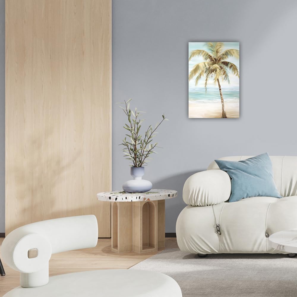 LURENCZH Tropical Beach Canvas Wall Art Seaside Palm Tree Picture Wall Decor Ocean Scenery Painting Prints for Bathroom Decor Framed(Beach-1,28.00" x 42.00")