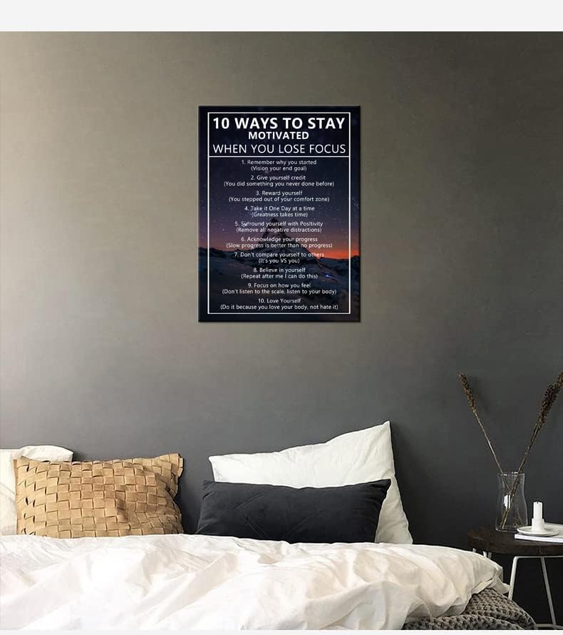 Inspirational Canvas Painting Wall Art 10 Ways to Stay Motivated When You Lose Focus Motivational Wall Art Poster Motivational Framed Artwork Prints Picture for Living Room Office [18''Wx 24''H]
