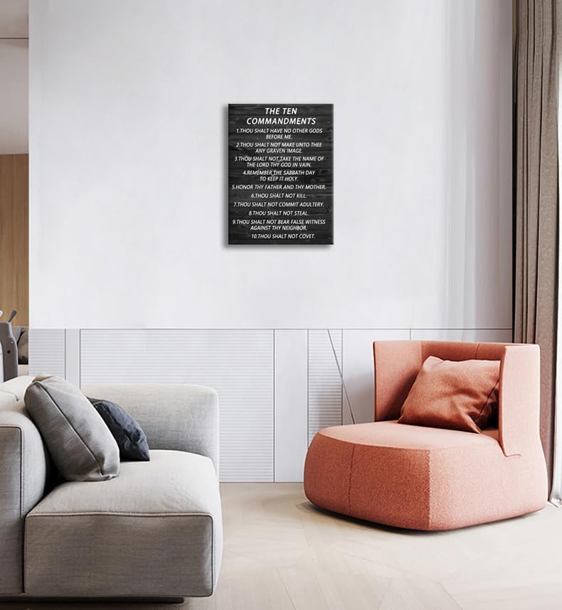 Inspirational Canvas Wall Art Office Print Christian Religion Pictures Motivational Picture The Ten Commandments Poster Painting Modern Inspiring Artwork School Living Room Wall Decor [18''Wx 24''H]