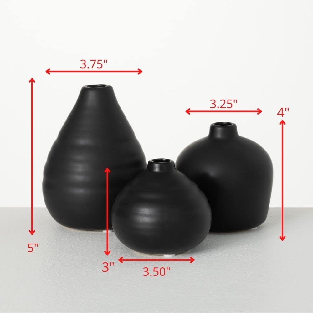 Sullivans Ceramic Vase Set- 3 Small Matte Black Vases, Modern Home Décor, Modern Farmhouse; Ideal Shelf Décor, Centerpieces, Table Décor, Bookshelf, Mantle, (CM3084)