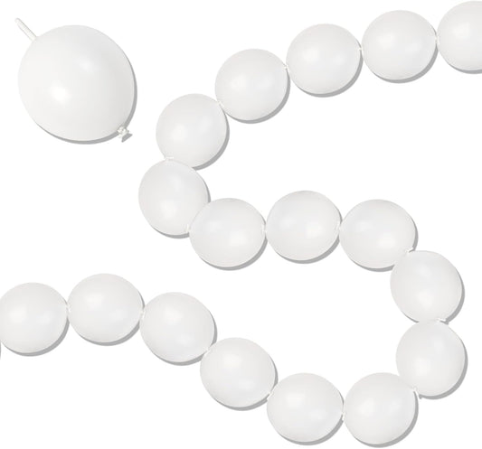White Link Balloons, 100PCS Linking Balloons with Tail for Making Balloon Wall Arch and Chains, Pearl Quick Balloon for Wedding Birthday Baby Shower Engagement Graduation Party Decorations (6inch)