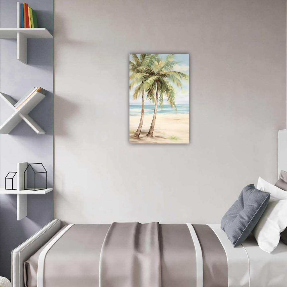 LURENCZH Tropical Beach Canvas Wall Art Seaside Palm Tree Picture Wall Decor Ocean Scenery Painting Prints for Bathroom Decor Framed(Beach-2,20.00" x 30.00")