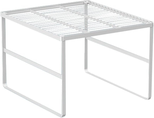 Kitchen Cabinet Storage Shelf Stackable Wire Spice Rack Organizer Heavy Duty Space Saver for Bathroom Bedroom Closet Laundry Room Office Countertop - White, Pack 1