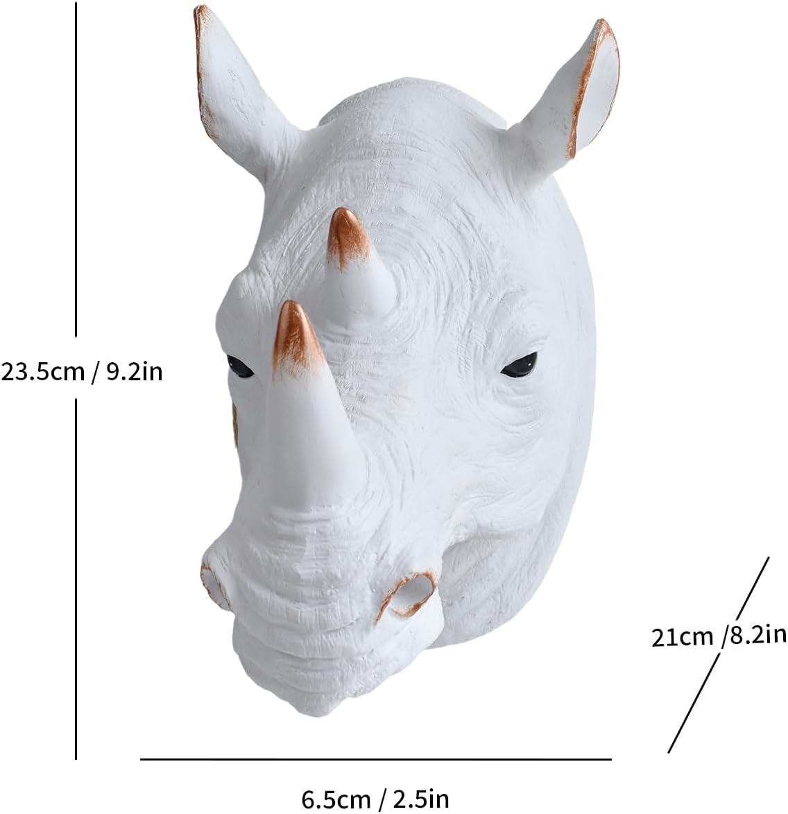 Rhino Head Wall Mount Resin Safari Animal Sculpture, Modern Faux Decor for Living Room Bedroom Office Realistic Wildlife Art Bust White