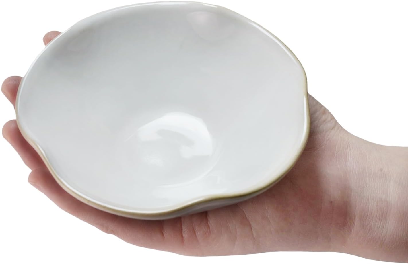 4.72" Small Decorative Bowl, Ceramic White Key Bowl for Entryway Table, Jewelry Dish, Trinket Holder, Potpourri Bowl, Vintage Home Decor with Unique Irregular Rim (White)