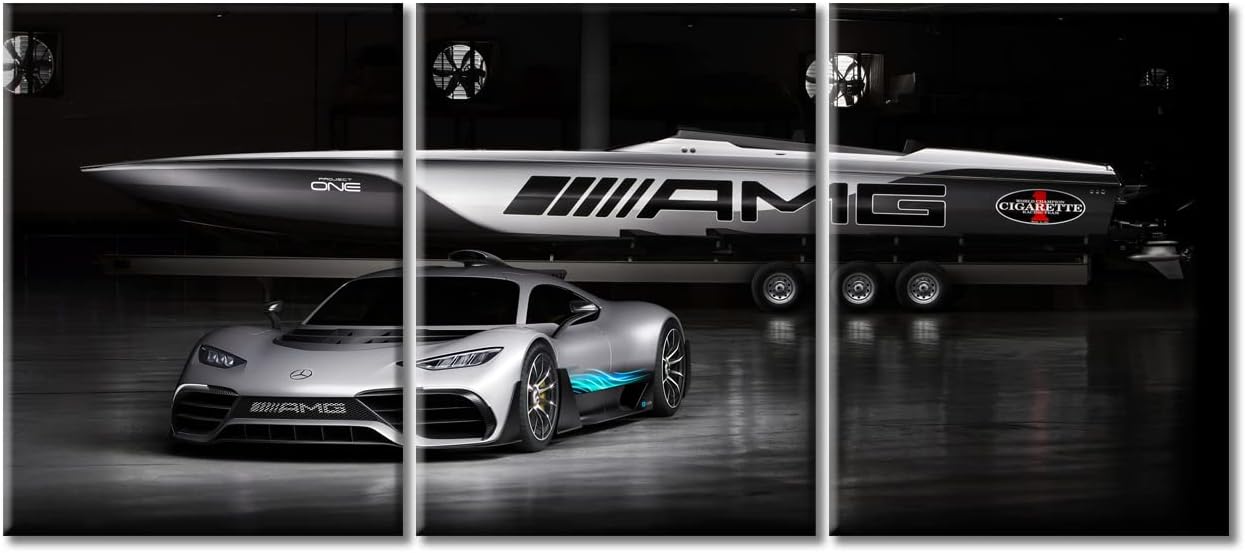 Sports Car Canvas Prints Gray Speedy Racing Car Wall Art Paintings Hypercar 3D Model Design Posters Stretched Pictures for Living Room Modern Home Decor Framed Wall Art Decorations, 36" Wx16 H