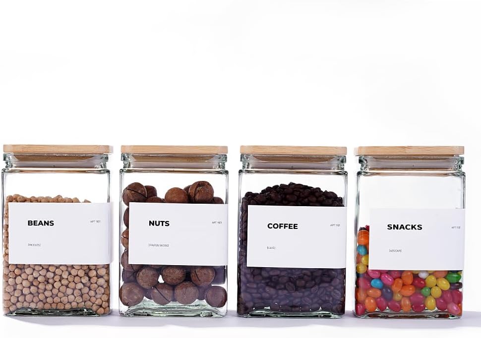 27 oz Glass Storage Jars with Bamboo Lid, set of 6, glass canisters with airtight lids, Clear jars with lids for Cookie, Candy, Tea, Coffee Bean and Rice (White)