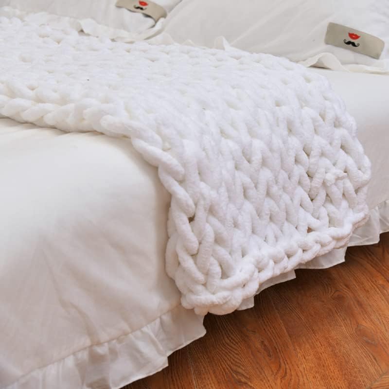 Chunky Knit Blanket Throw 48"*71", Hand Knitted Warm Chenille Throw Blanket, Home Decor Soft Thick Yarn Cable Knit Blanket,Soft Breathable Fleece Banket Christmas for Couch Bed Sofa Best Gift (White)