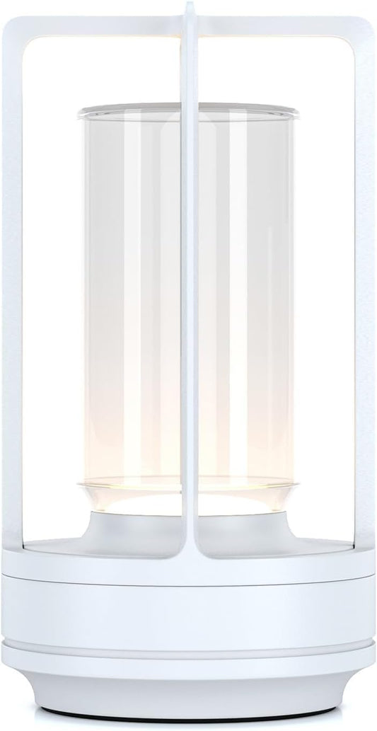 Portable Metal Table Lamp for Indoor/Outdoor ,Rechargeable Cordless LED Lamp, 3-Colour Infinitely Dimming Battery Powered Small Desk Lamp, Restaurant/Bedroom/Bar/Coffee Shop/Camping Light (White)
