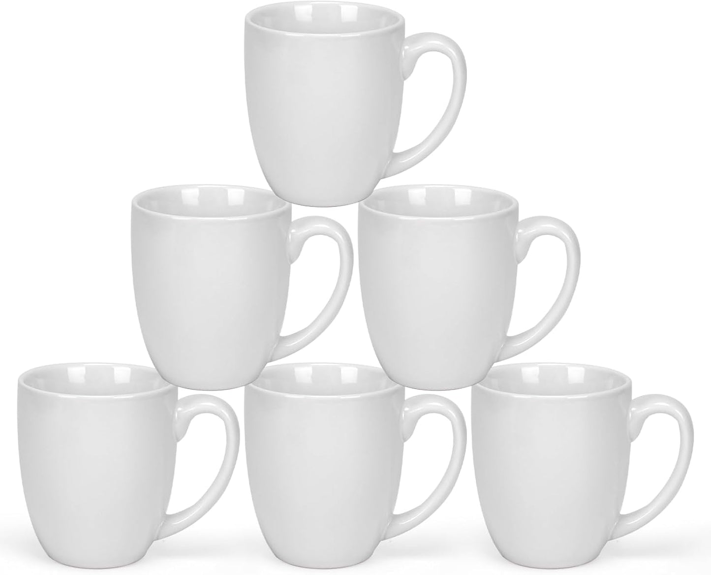 16 OZ White Stoneware Mugs Set of 6, Large Ceramic Coffee Cups with Handle, Porcelain Mugs for Latte, Milk, Tea and Juice