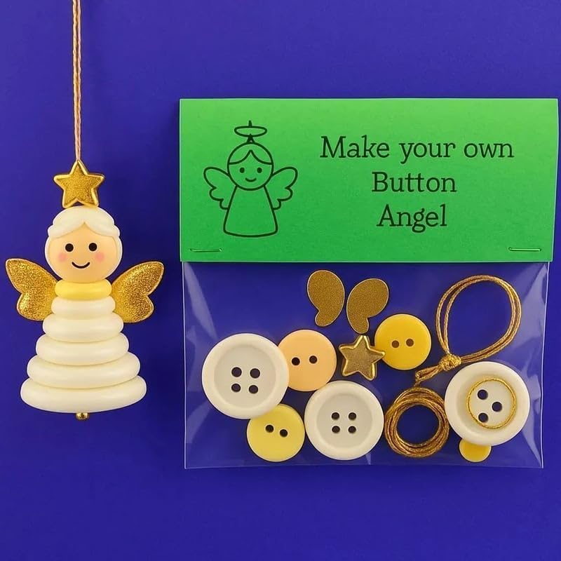 DIY Christmas Button Ornament Making Set–Fun Holiday Handmade Decorations for All Ages,DIY Craft Buttons Kit with Christmas Snowman/Santa/Angel,Xmas Tree Hanging Decorations (Mix-4pcs)