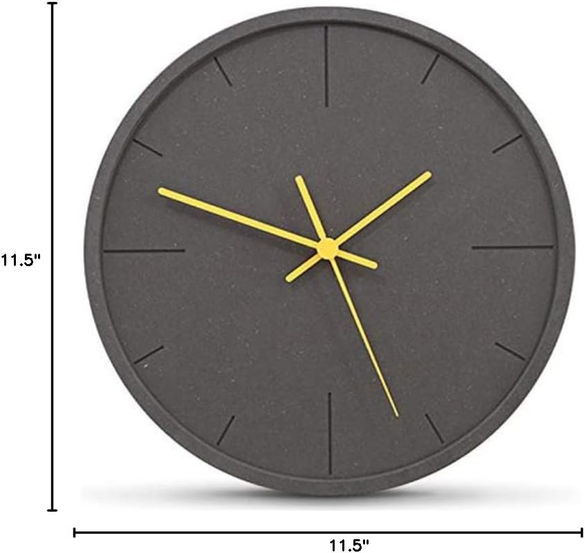 Stephanie Imports Modern Minimalist Dark Concrete Silent Wall Clock (Yellow Hands)