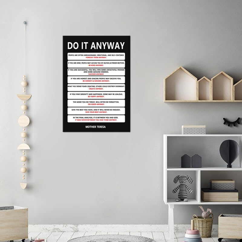 Motivational Wall Art Do It Anyway Inspirational Poster Mother Teresa Quote Canvas Prints Artwork for Office Living Room Modern Home Decor Painting Pictures Stretched and Framed [24''Wx 36''H]