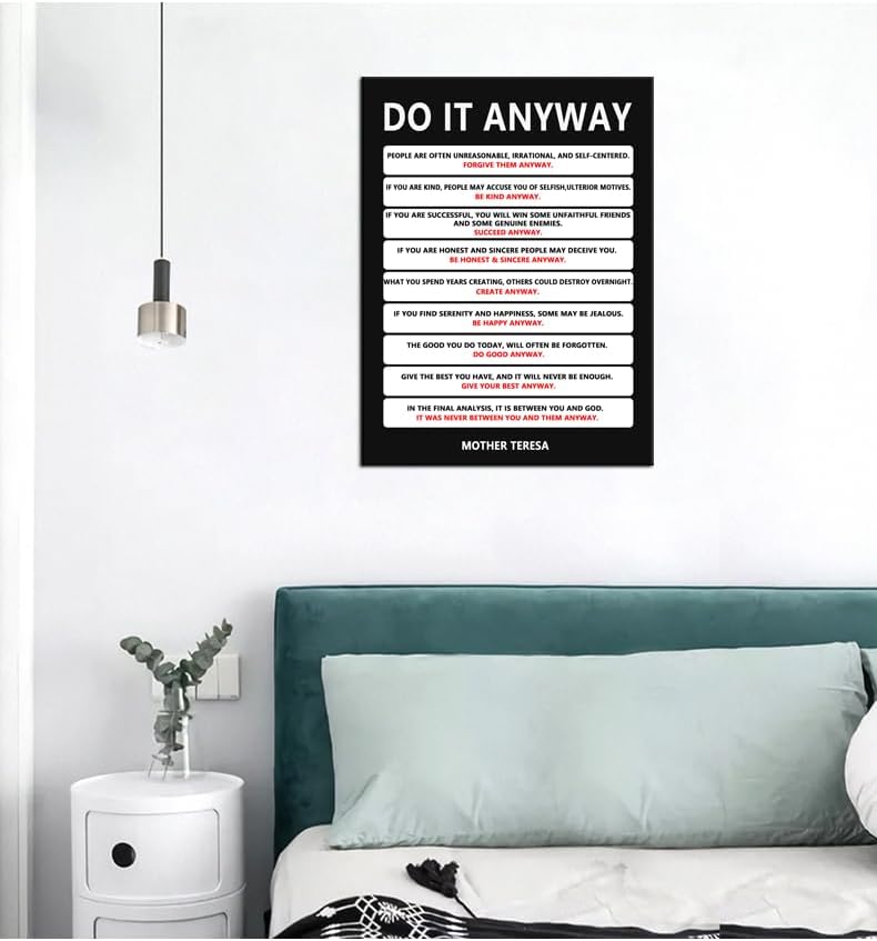 Do It Anyway Motivational Wall Art Inspirational Poster Mother Teresa Quote Canvas Prints Artwork for Office Living Room Modern Home Decor Painting Pictures Stretched and Framed [18''Wx 24''H]