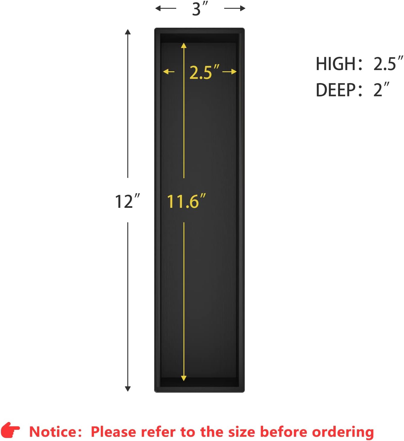 Black Bamboo Drawer Organizer - Silverware&Utensil Holder Organizer for Kitchen Drawers, Multi-Use Drawer Dividers Boxes for Bathroom Counter，Cabinet, Garage, Office Desk, Makeup, Jewelry (12"3"2.5")