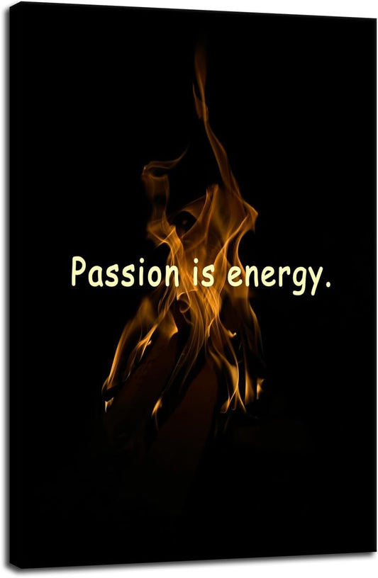 Motivational Wall Art Passion Is The Energy for Doing Anything Inspirational Quotes Canvas Posters Printed Artwork for Office Hallway Gym Bedroom Living Room Framed Ready to Hang [12" W X 18" H]
