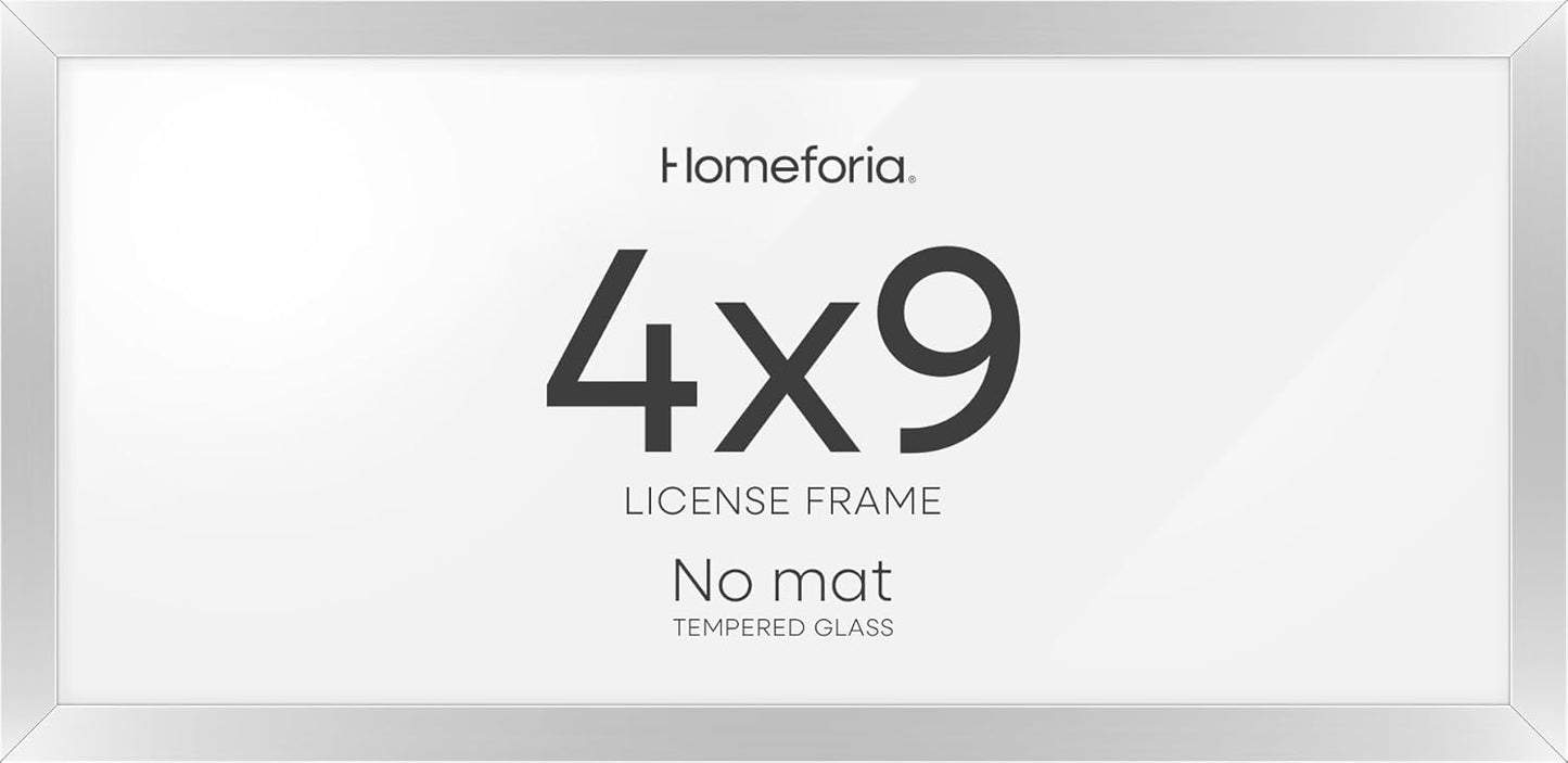 Homeforia 4x9 Business License Frame, High End Metal 4 x 9 Silver Certificate Frame with Real Glass, 9x4 Document Frames for Wall or Tabletop, 4 by 9 Picture Frames, Tempered Glass, Wall Kit, Set of 1