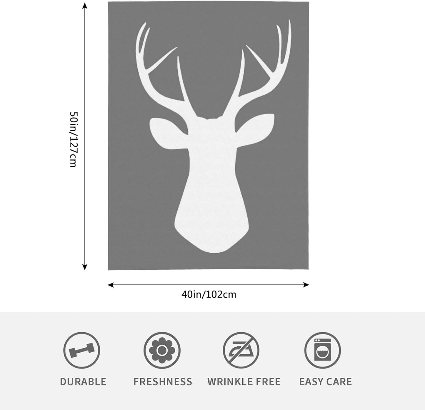 HGOD DESIGNS Deer Flannel Fleece Bed Blanket 40 x 50 inch Woodland Deer Head Throw Blanket Lightweight Cozy Plush Blanket for Bedroom Living Rooms Sofa Couch