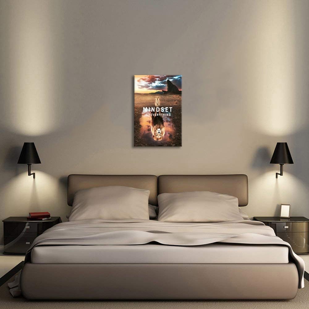 Mindset is Everything Inspirational Canvas Wall Art Motivational Painting Inspiration Quotes Success Posters Prints Artwork Modern Gym Home Office Decor Framed Ready to Hang[24" W x 36" H]
