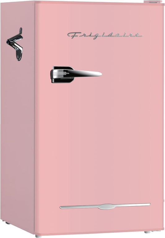 Frigidaire EFR376 Retro Bar Fridge Refrigerator with Side Bottle Opener, 3.2 cu. Ft, Pink/Coral