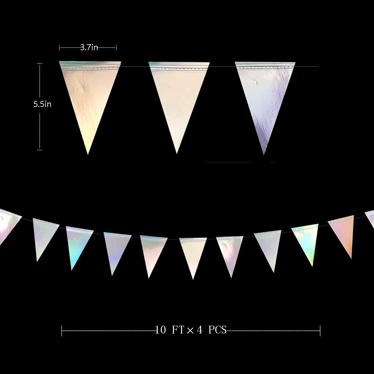 40Ft Iridescent Party Decorations Holographic Hanging Triangle Pennant Banner Flag Bunting Garland for Graduation Birthday Anniversary Engagement Wedding Bridal Baby Shower Disco Hen Party Supplies