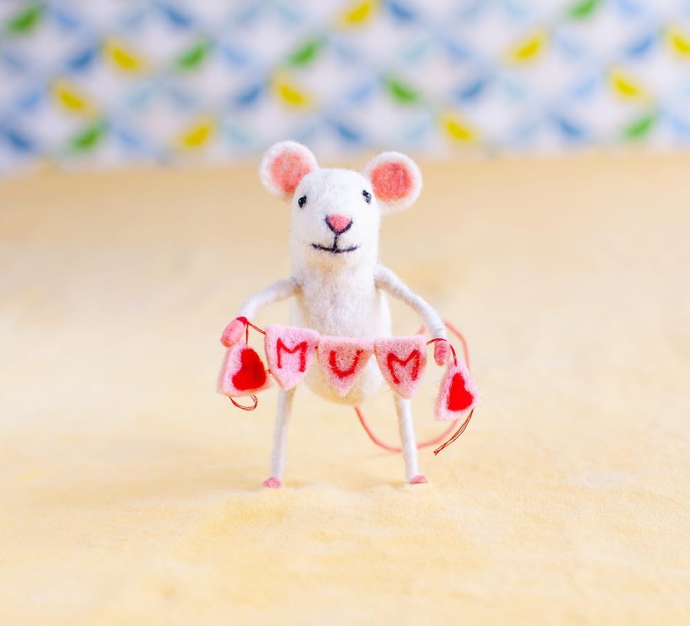| Hand-Felted Mom Bunting Mouse | Organic Wool Home Decor | Fair Trade Plush Animal Ornament | Gift for Any Occasion | Perfect for New Spaces & Home Accessories